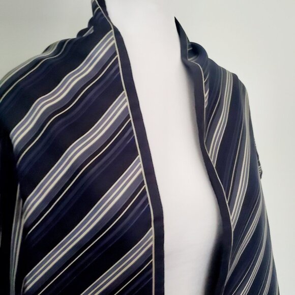 VTG Men's Silk & Wool Scarf Diagonal Grey Pinstripe Old Money Luxe Design Long - Picture 6 of 10
